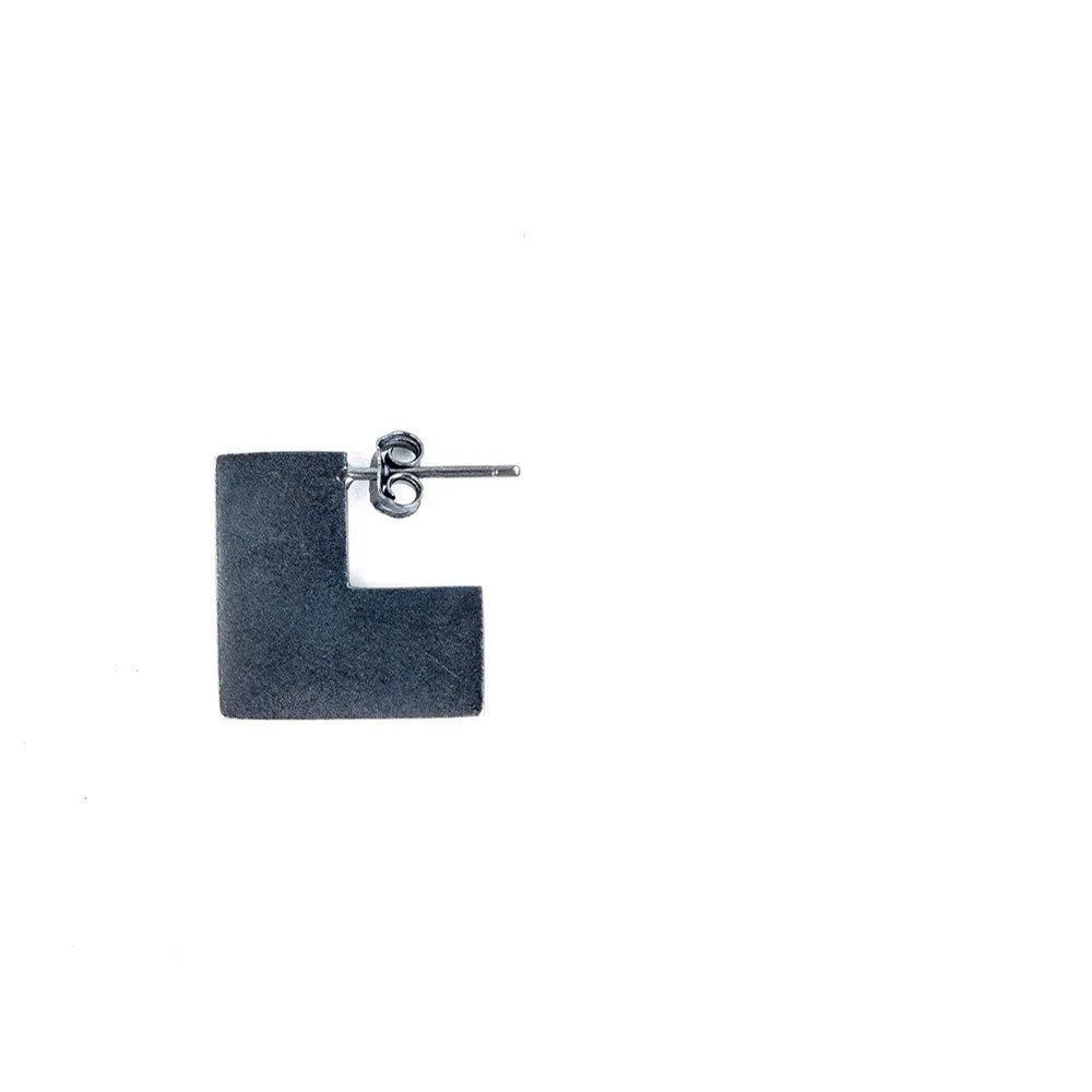Sterling silver geometric square earrings with oxidised black finish