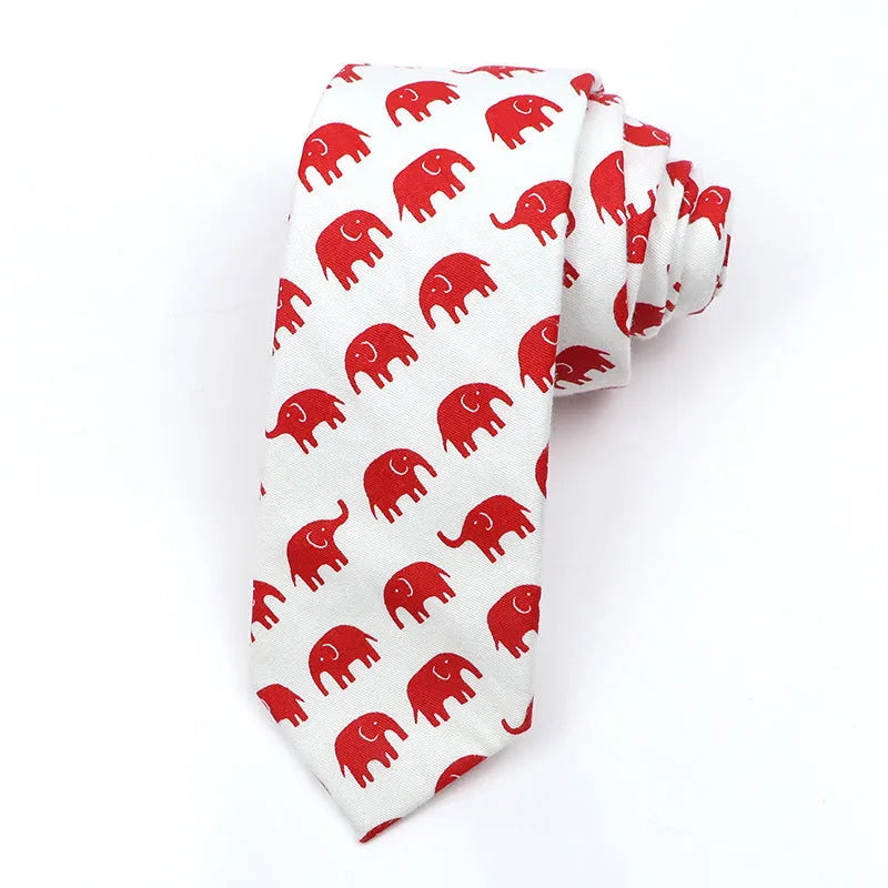 Korean style narrow men's cotton bow tie with a cartoon print pattern on an adjustable neck band.
