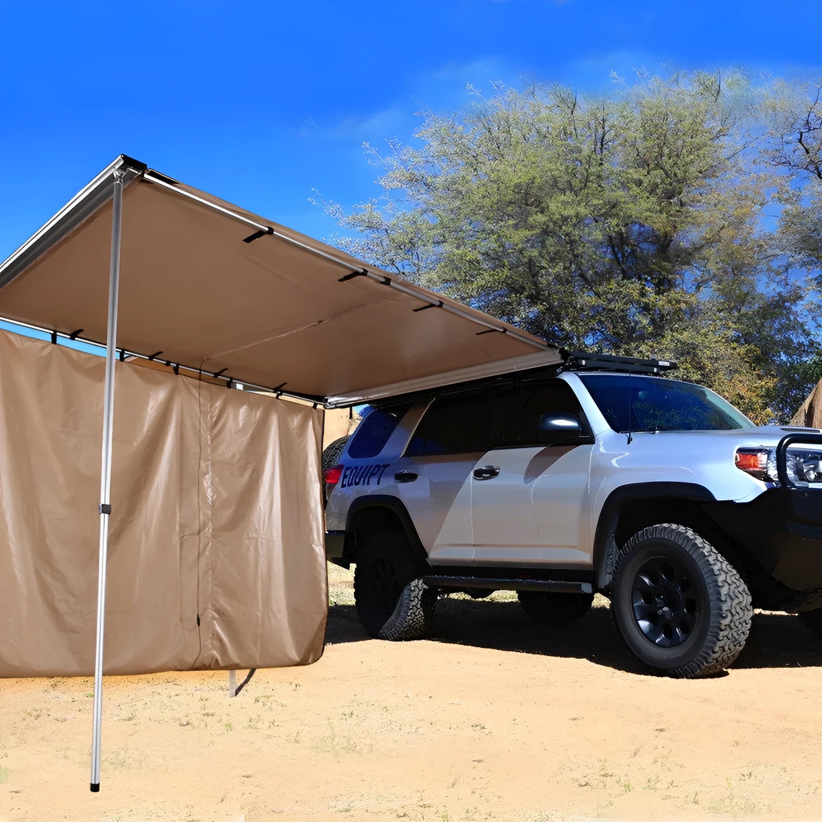 Two-bedroom camping tent with aluminum poles shown in an outdoor setting.