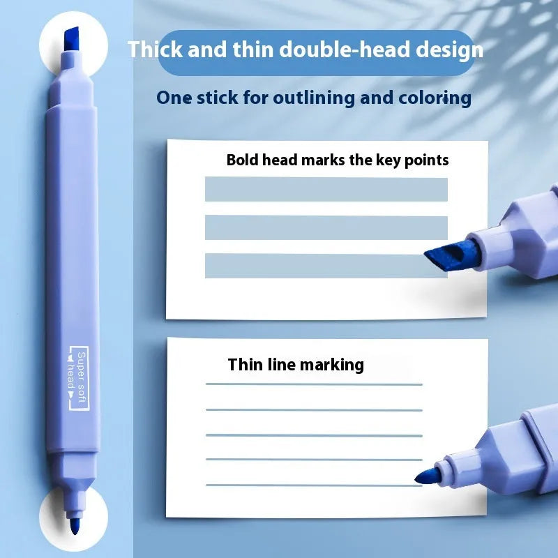 Set of double tipped fluorescent marker pens in assorted colours for highlighting and writing.