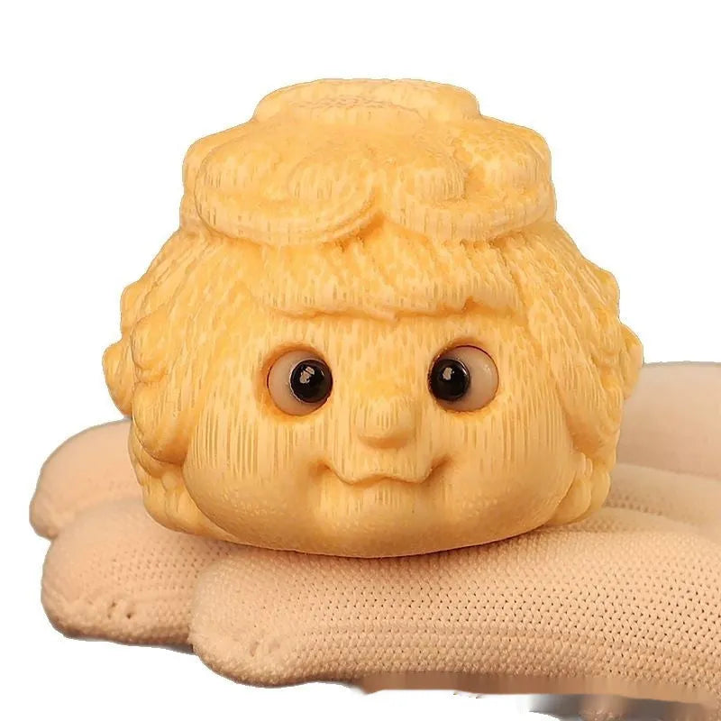 Hand-carved solid bamboo golden toad princess ornament in cute style.