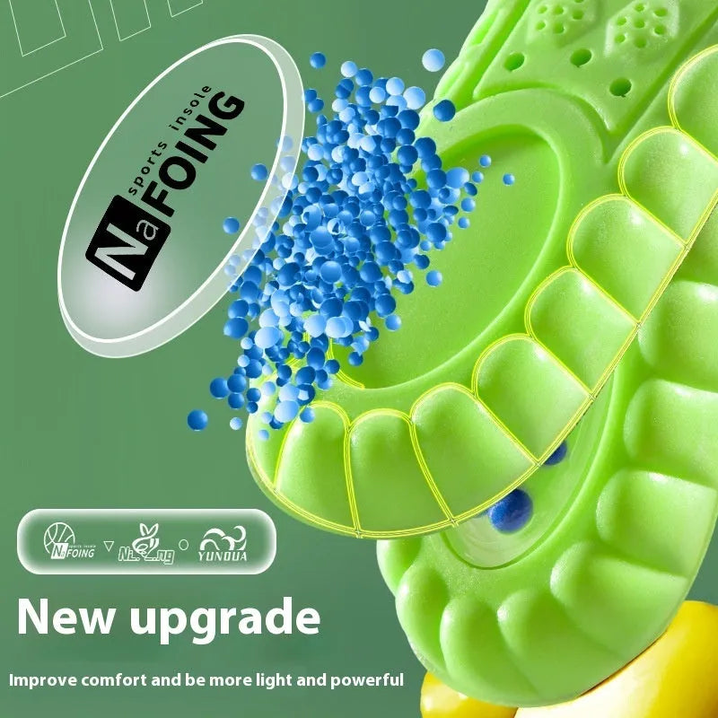 Green PU air cushion sports insoles with shock absorption and argy wormwood