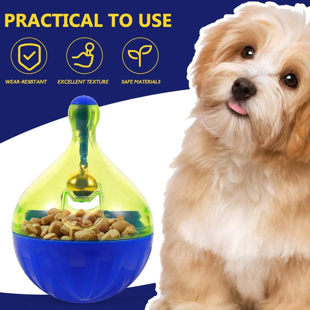 Tumbler-shaped interactive pet treat dispenser ball for dogs and cats