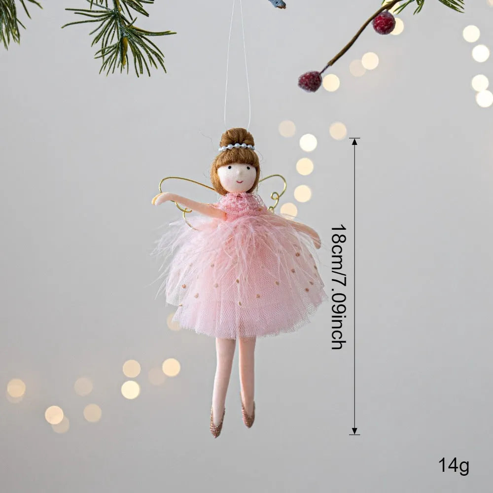 Pink and white cloth ballet girl angel plush doll pendant for decorative display