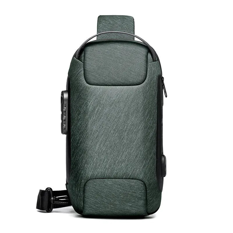 Black waterproof Oxford cloth anti-theft messenger bag with USB port and crossbody strap