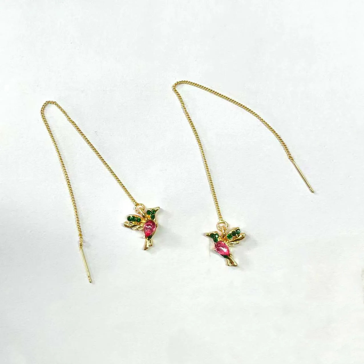 Women's hanging bird earrings with zirconium wing elements in blue, red, or red lvzuan colours