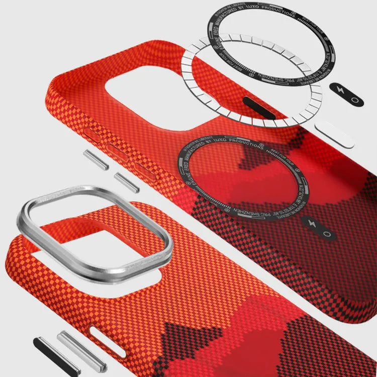 Kevlar magnetic carbon fiber texture hard PC phone case for iPhone in black with frosted finish