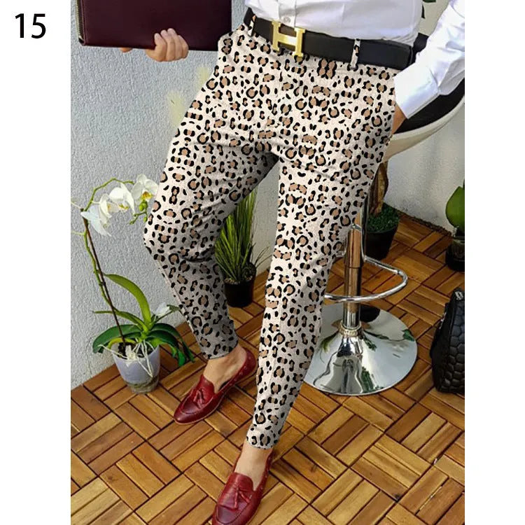 Men's slim-fit plaid casual trousers with straight-leg design and digital printed pattern in RKKZ49 colour