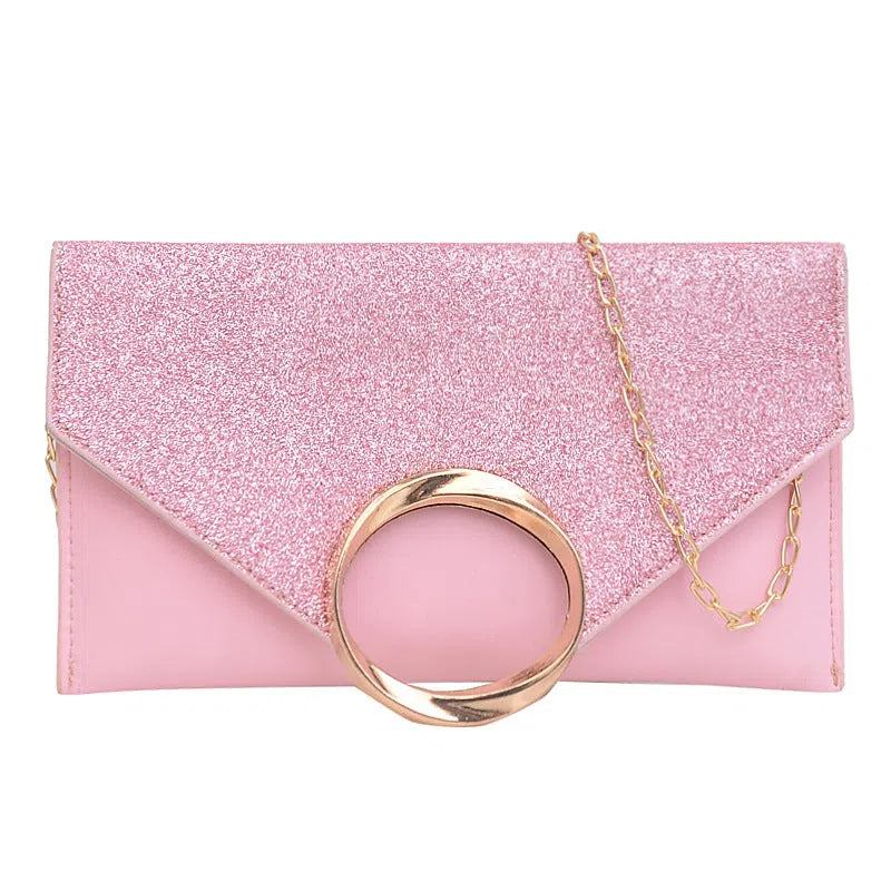 Women's crossbody shoulder bag in PU with sequins, horizontal rectangular shape, available in Black, Pink, and Silver