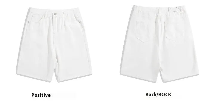 Men's light blue denim casual shorts with five pockets and straight leg on a white background.