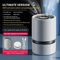 White EJ-JHQ101 desktop air purifier with simple style on a table next to a Type-C cable.