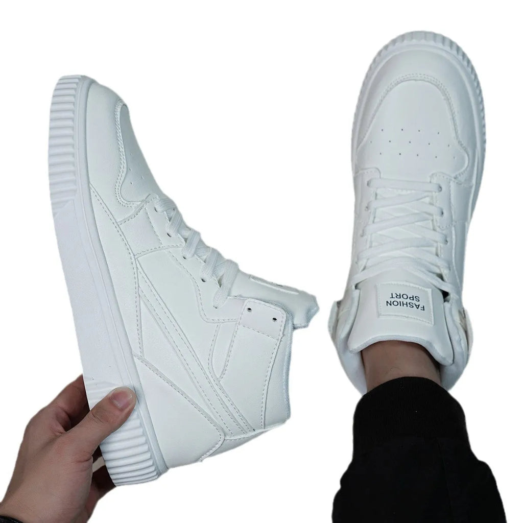 White men's round-toe casual shoes with a microfiber upper for autumn and winter leisure wear.