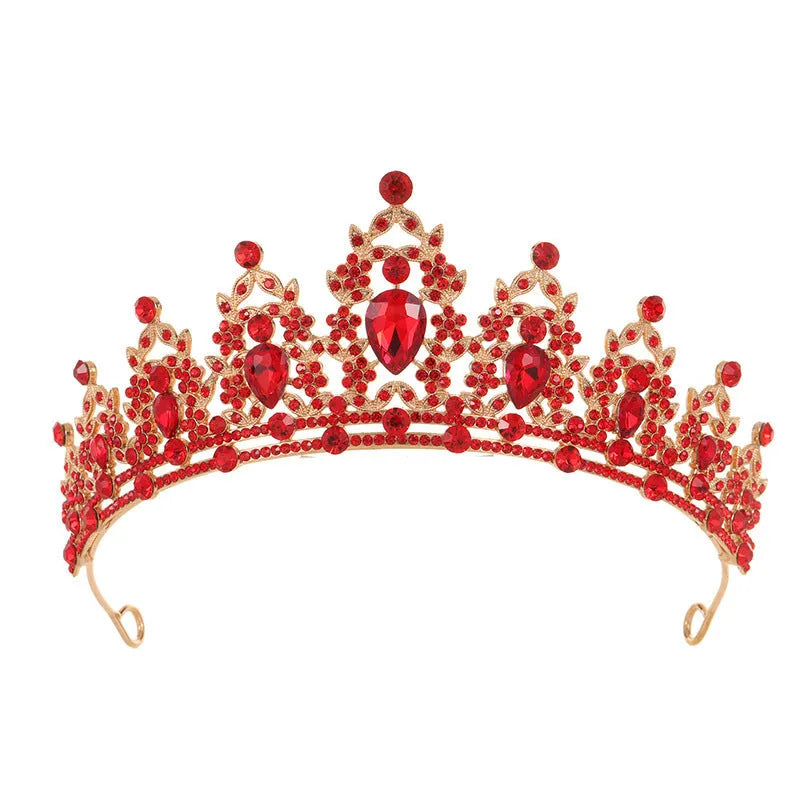 Baroque crown bridal headdress with rhinestones in silver and gold finishes with coloured diamond accents.