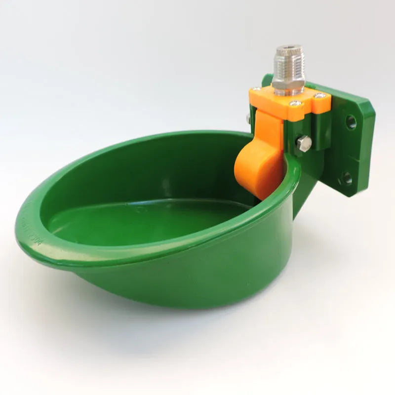 Green plastic automatic drinking bowl for sheep farm use with water-saving nozzle