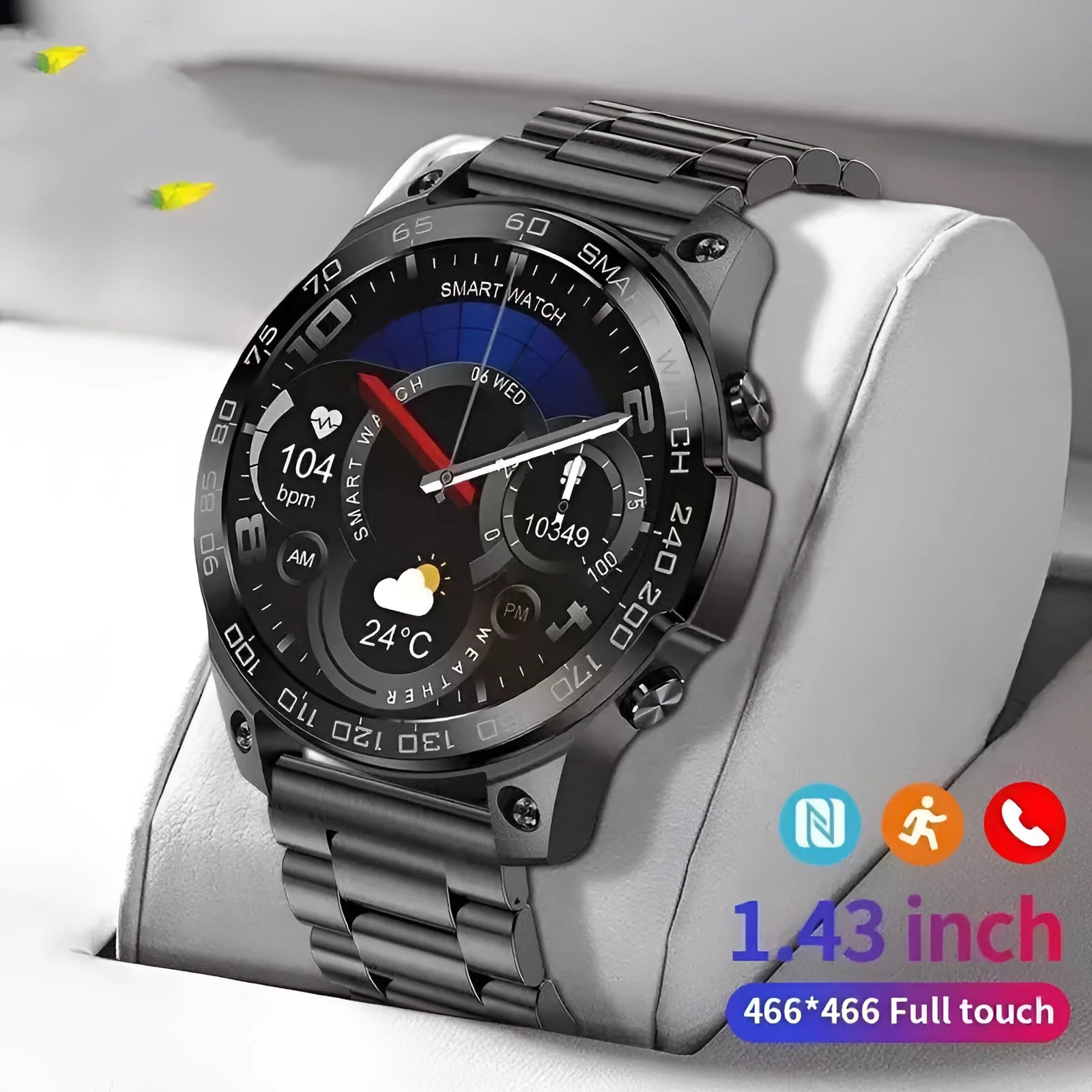 Bluetooth calling sports watch with round AMOLED screen and silicone strap in multiple colour options