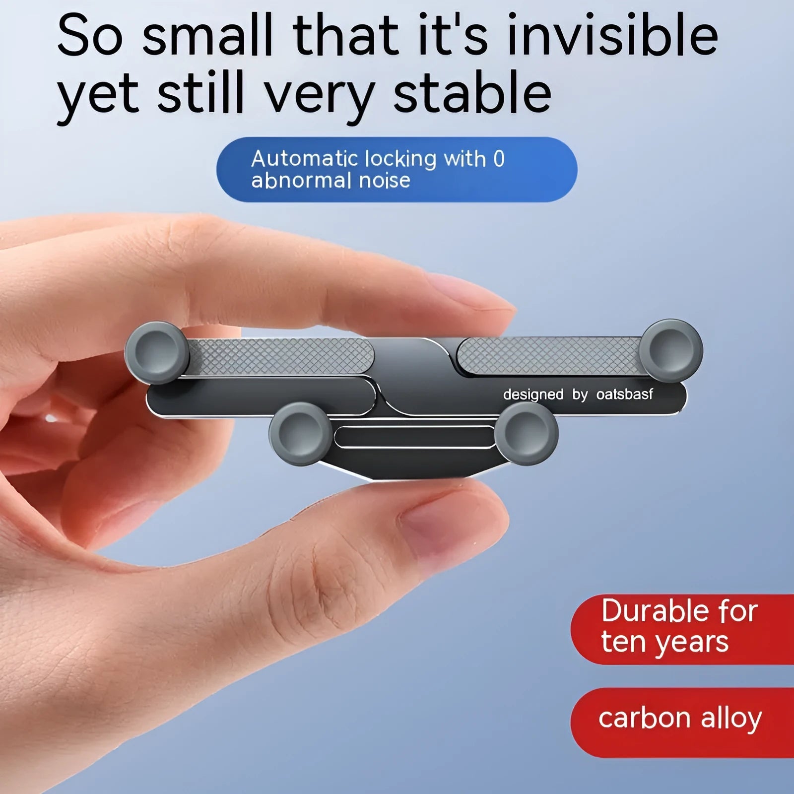 Invisible alloy car mobile phone holder for air vent mounting with snap-on installation
