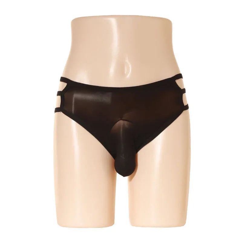 Men's transparent nylon shorts with an elephant nose design in a solid colour on a mid waist free size fit