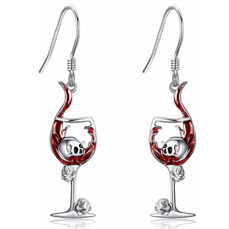 Halloween skull wine glass creative earrings in zinc alloy with electroplated finish