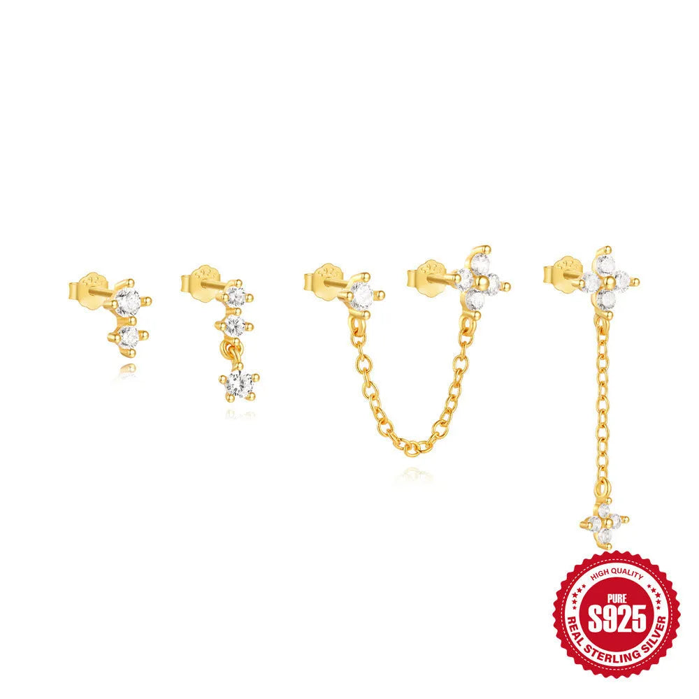 S925 sterling silver clover petal earrings with electroplated gold geometric design