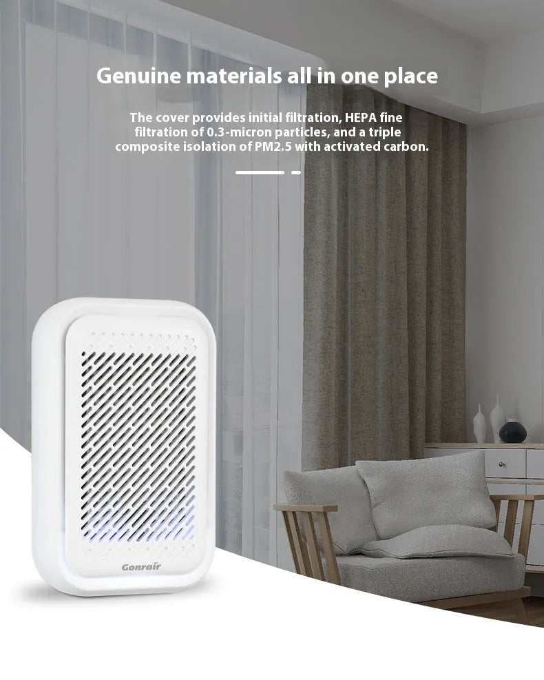 White wall-mounted air purifier with direct plug-in cord for small rooms under 10 square metres