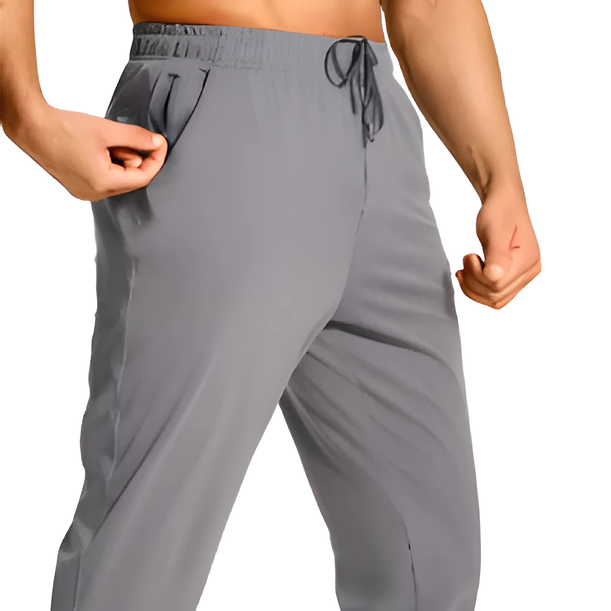 Men's loose fit casual trousers in solid colour with elastic waistband, available in multiple sizes