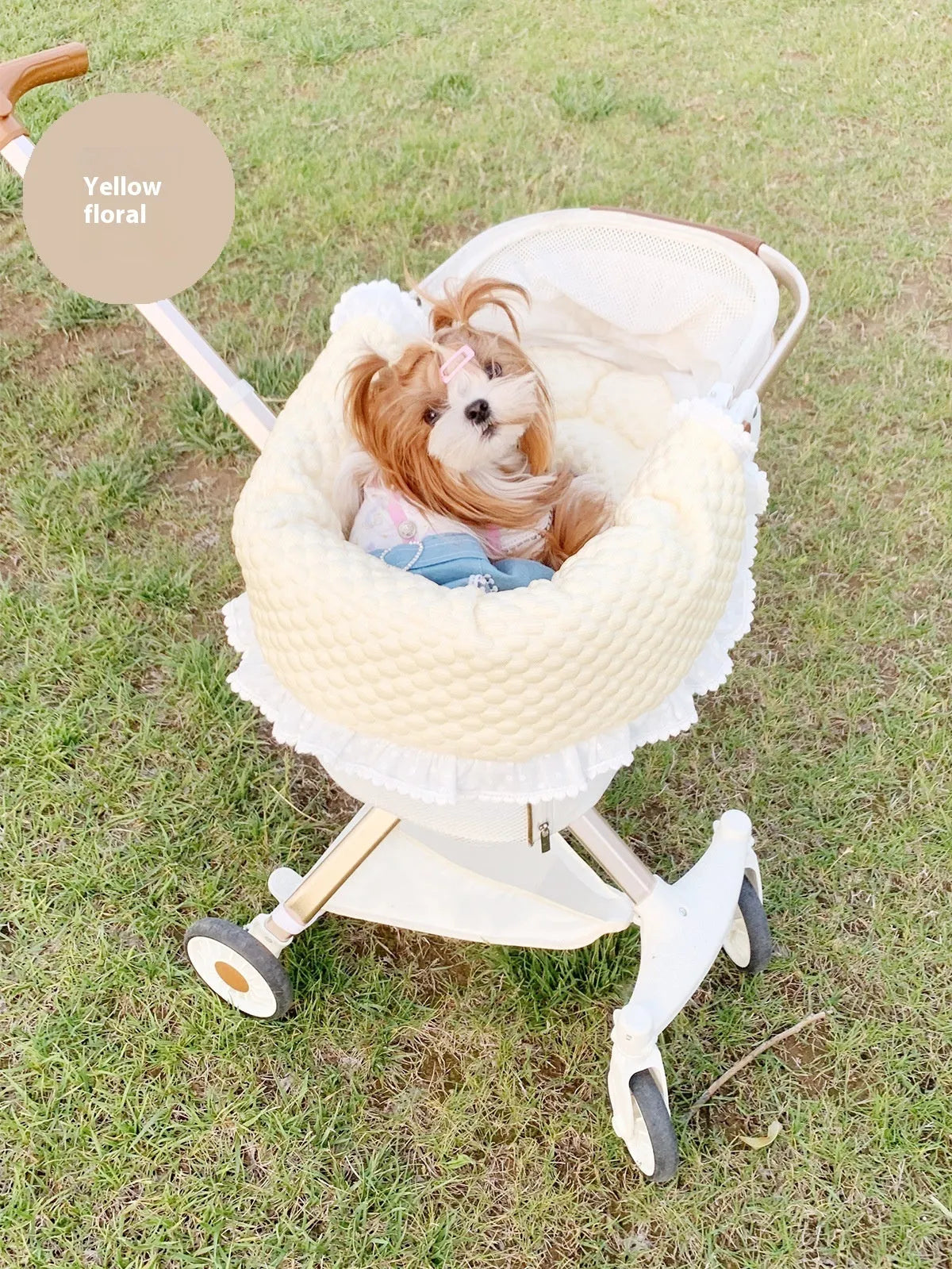 Pure cotton pet stroller accessory set with anti-dirty towel, cushion and pillow in blue green apple pattern