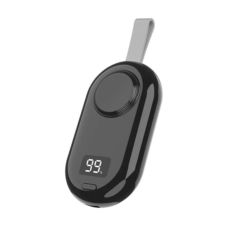 V5 smartwatch wireless power bank in black or white with Type-C port and compact design