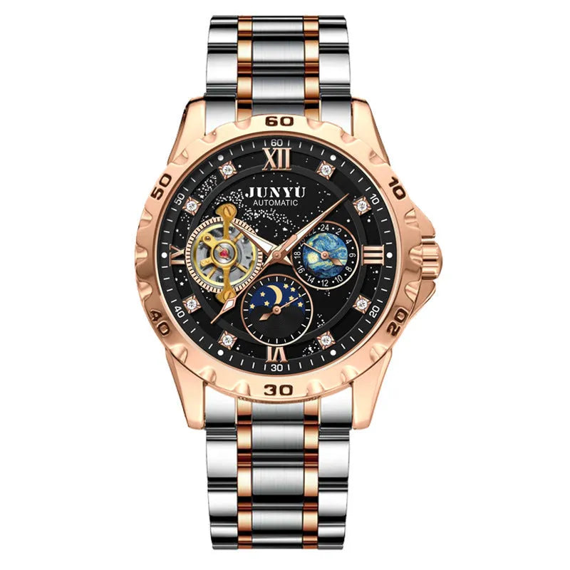Men's automatic mechanical watch with luminous hands and waterproof construction