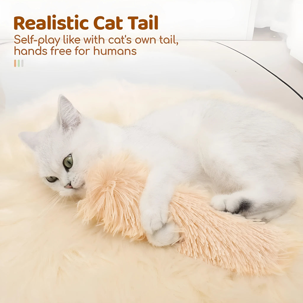Plush cat toy pillow in blue, green, pink, or white colours measuring 27 by 10 centimetres