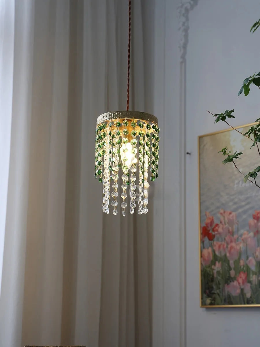 Retro green glacier crystal small droplight with warm LED for bedside use