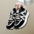 Women's black artificial PU platform casual shoes with round toe and front lace-up closure on a flat heel.