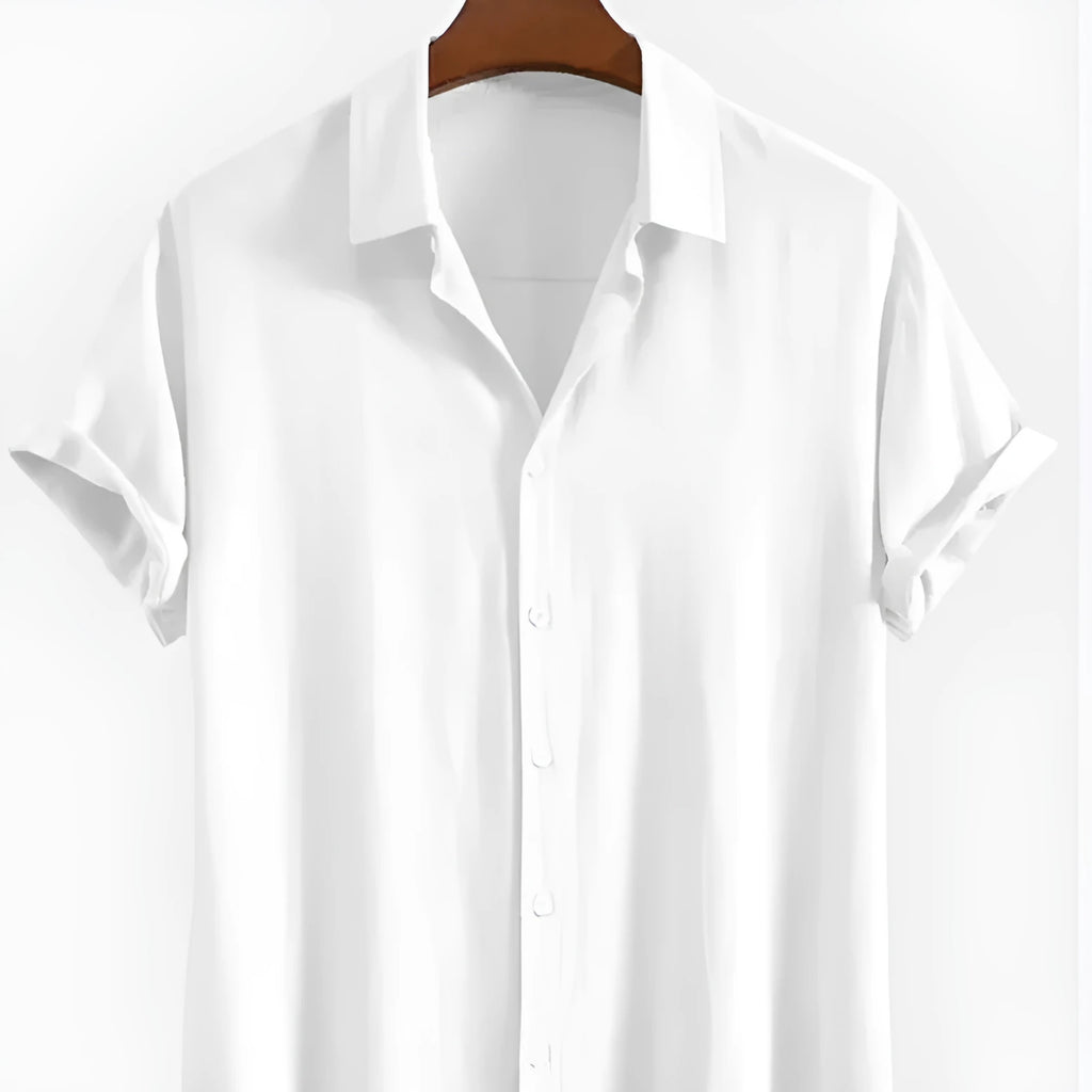 Men's loose casual beachwear shirt in solid colour with short sleeves and cardigan style