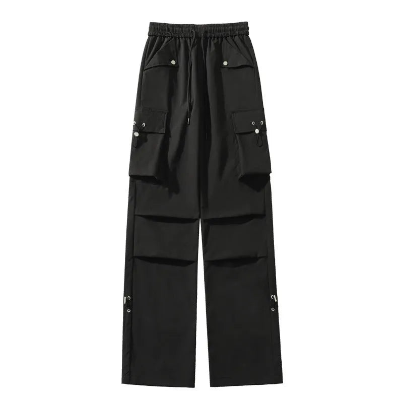 Plus size women's waterproof straight-leg trousers in thin polyester fabric with drawstring waist