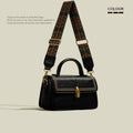Brown retro women's messenger bag with sandwich pockets and crossbody strap showing interior phone compartment