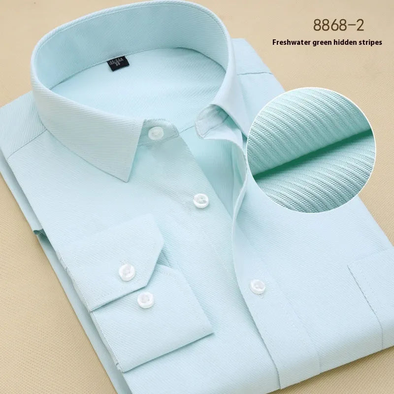 Men's black slim fit long sleeve business shirt in cotton fabric with regular cut cardigan style
