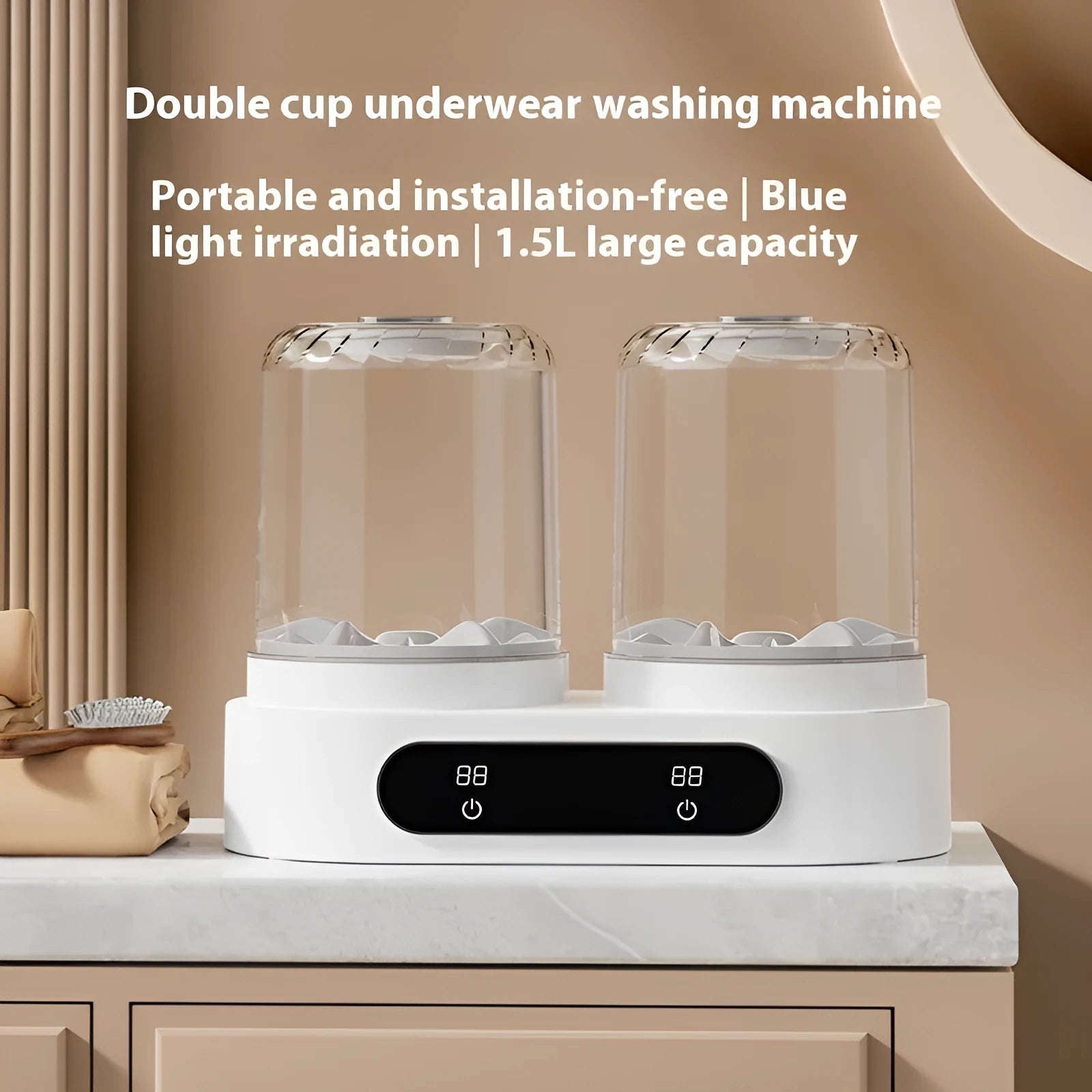 White double bucket mini washing machine with USB power connection for portable small garment laundry