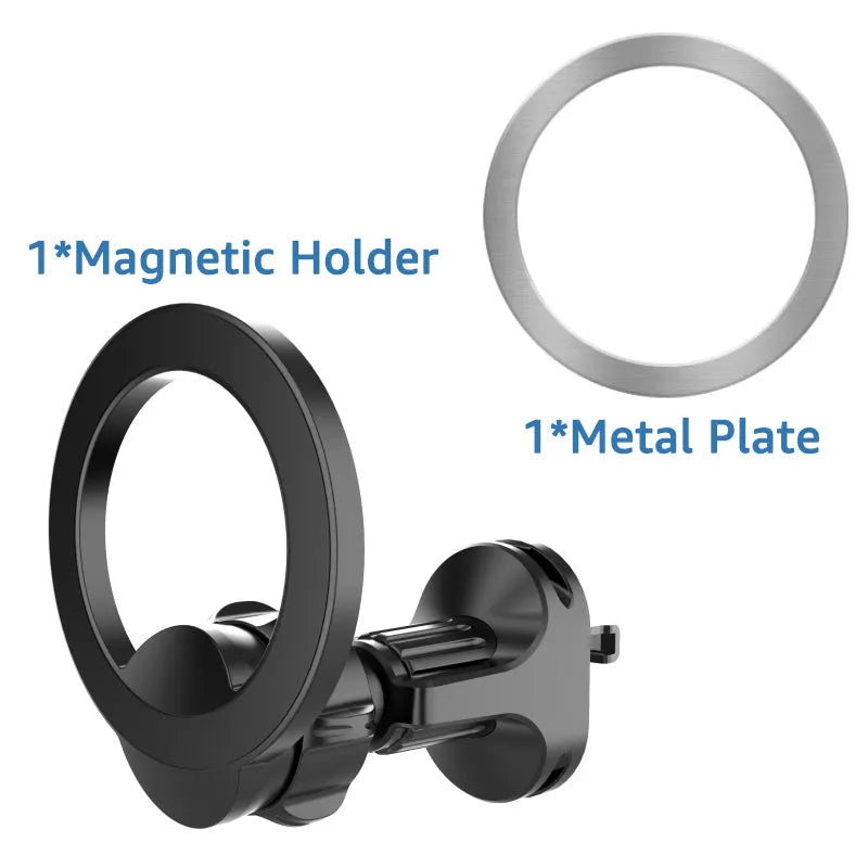 Black magnetic car air vent phone holder with O-ring bracket design for mobile devices