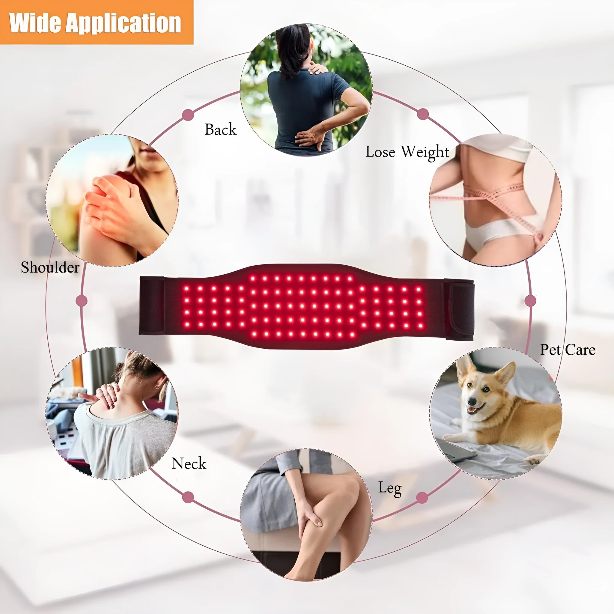 Black adjustable infrared therapy belt for waist pain relief with 16W power rating