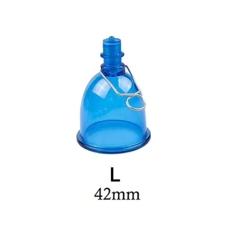 Blue silicone male masturbator cup available in small, medium, and large size options