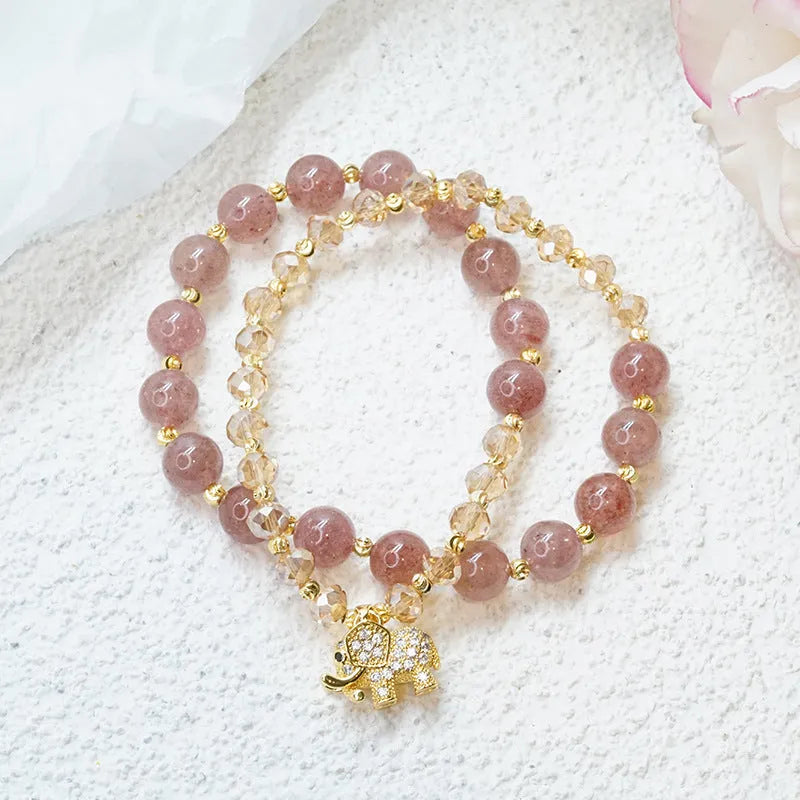 Women's retro colour hair crystal bracelet with strawberry quartz ethnic styling