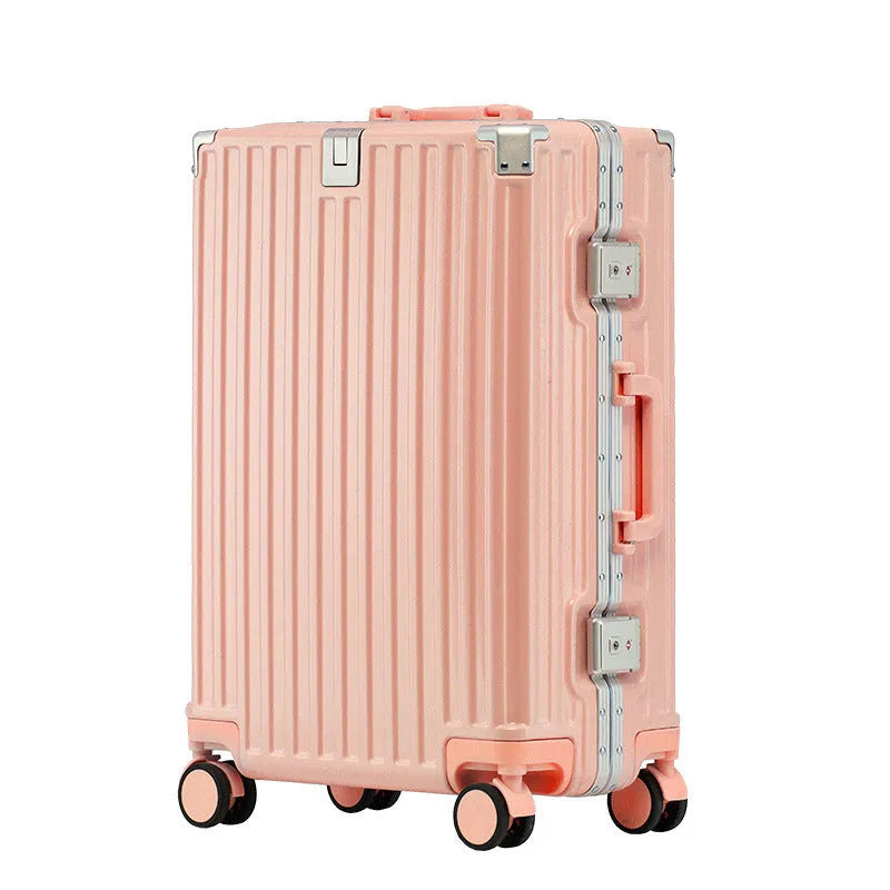 Aluminium frame ABS PC suitcase in avocado green colour with USB port and universal wheels.
