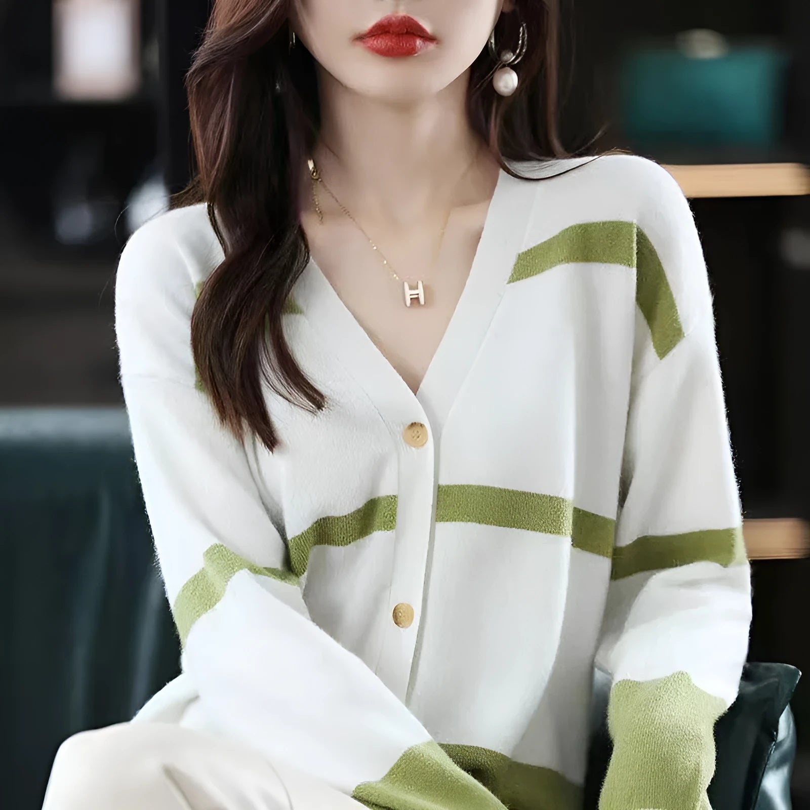 Women's slim fit V-neck cardigan with 3D striped pattern in multiple colour options