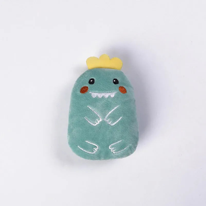 Brown plush cat toy with claw designs for chewing and teeth grinding, filled with catnip.