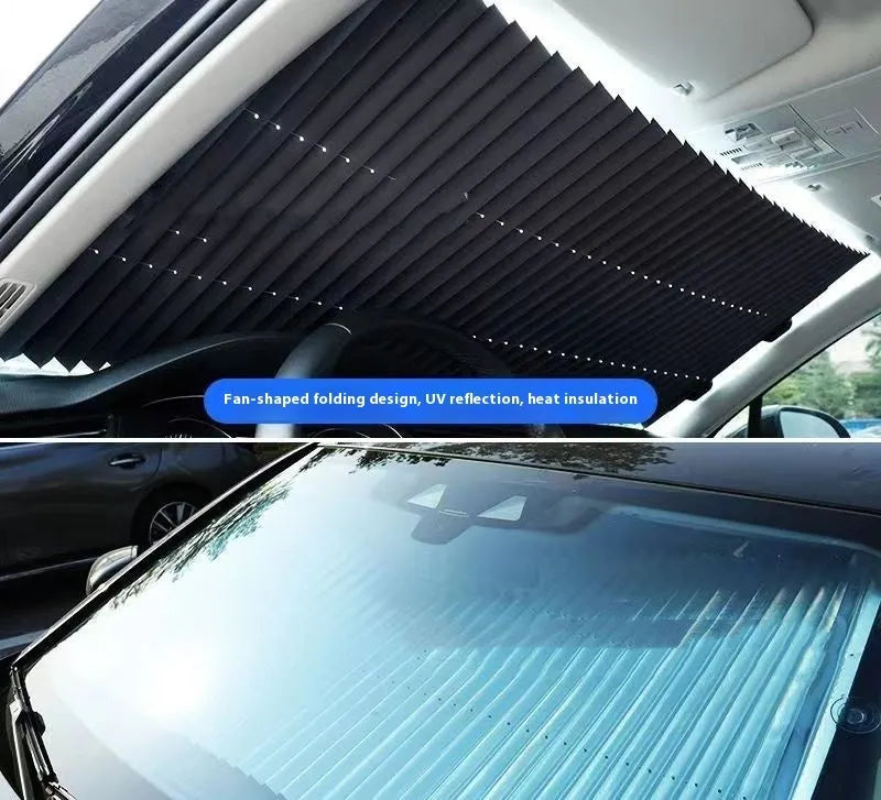 Automatic retractable reflective aluminum film car windscreen sunshade with suction cups in multiple sizes