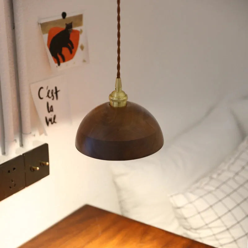 Black walnut and copper wood art single-head droplight chandelier for commercial lighting