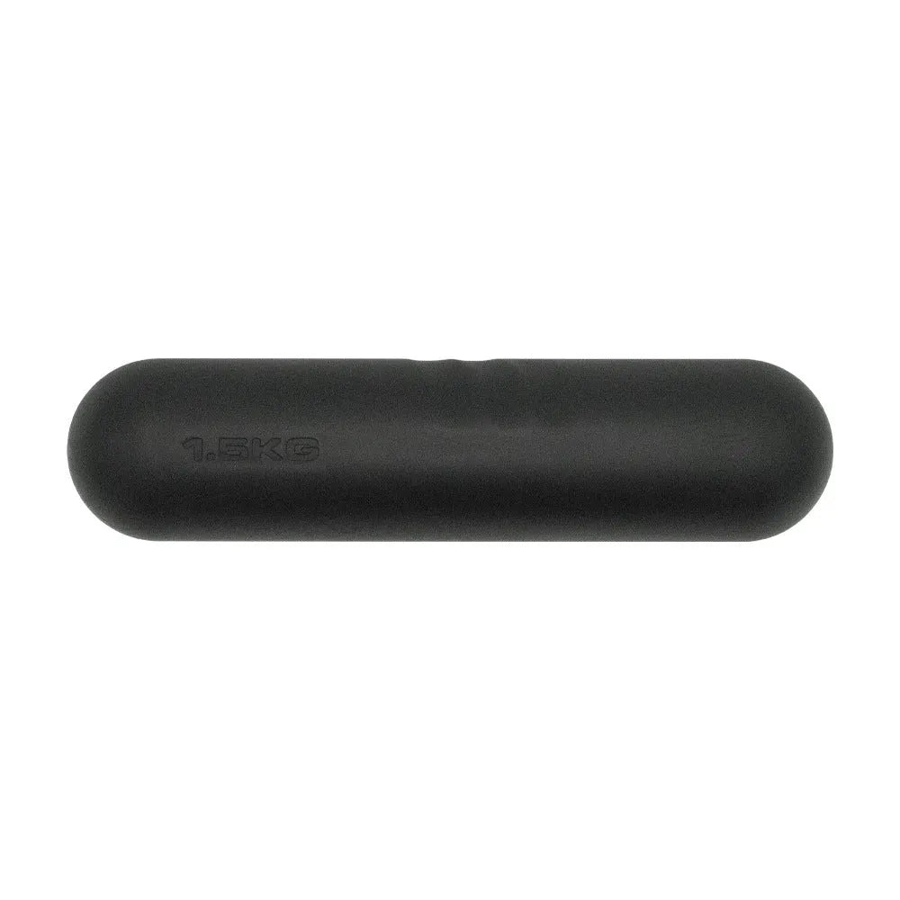 Silicone-edged hand-drawn dumbbell stick in a choice of colours including pink, green, and black, shown with cast iron weight.