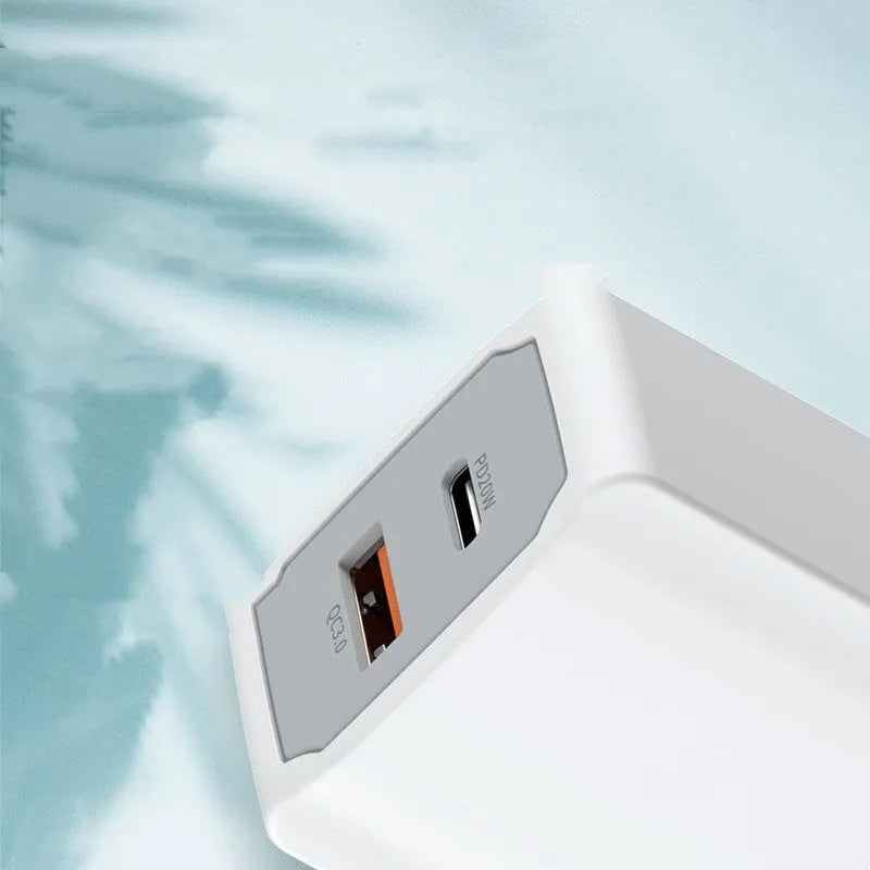 White phone fast charge charger set with UK plug and USB cable