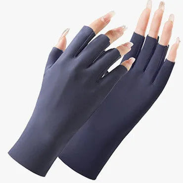 Women's thin ice silk sun gloves in various colours showing UPF50+ protection for driving and cycling.