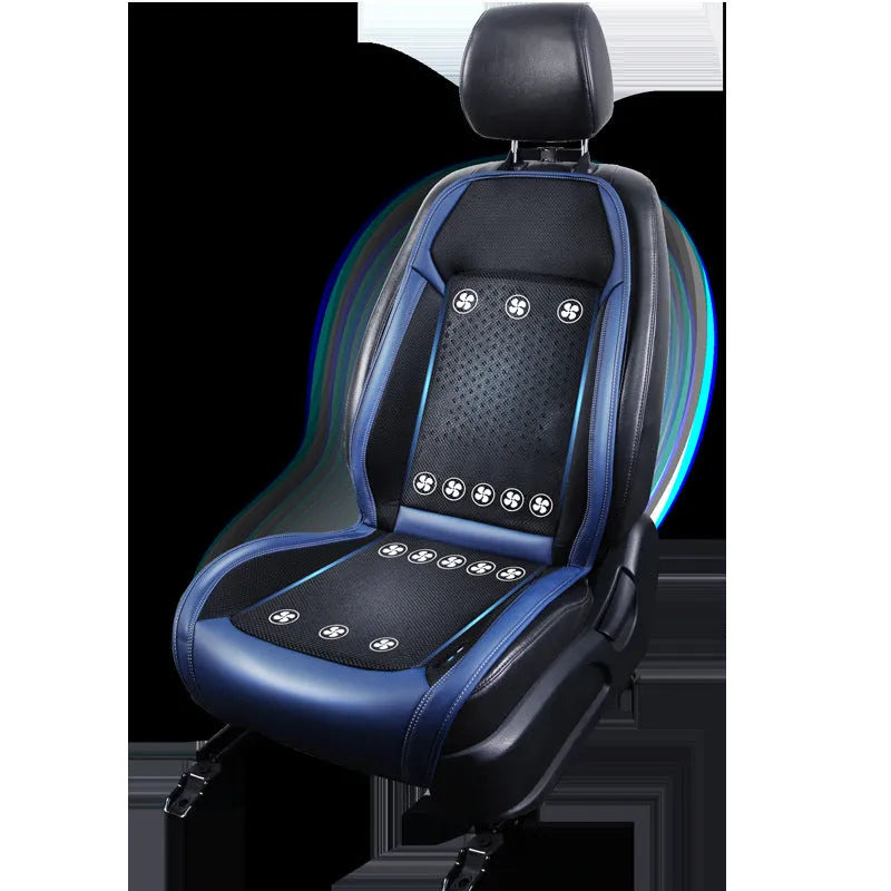 Black car cooling seat cushion with massage function and USB port for 12V vehicle power