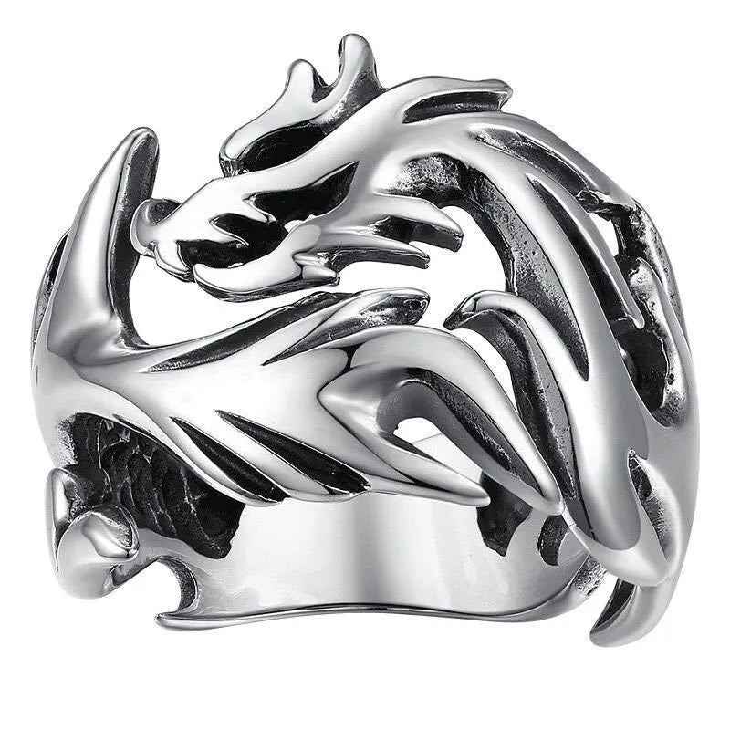 Adjustable Chinese-style dragon ring with luminous pattern in antiqued silver blue and green colours